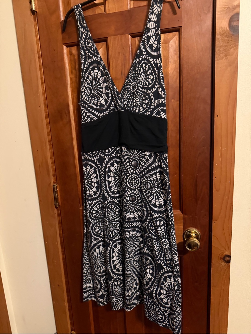 Patagonia Black & White Sleeveless Midi Dress with Patterned Skirt
